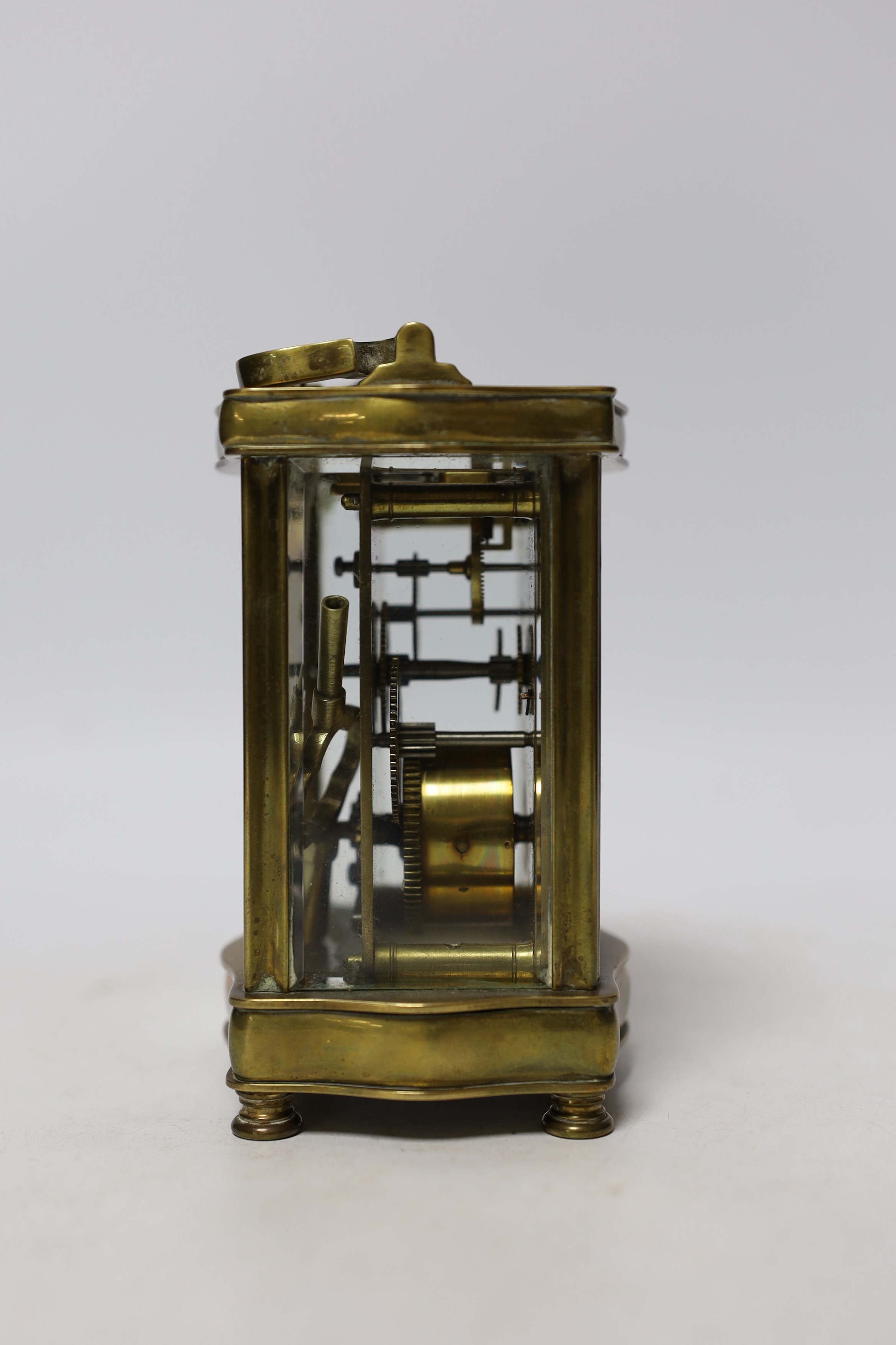 A brass carriage timepiece 12cm high